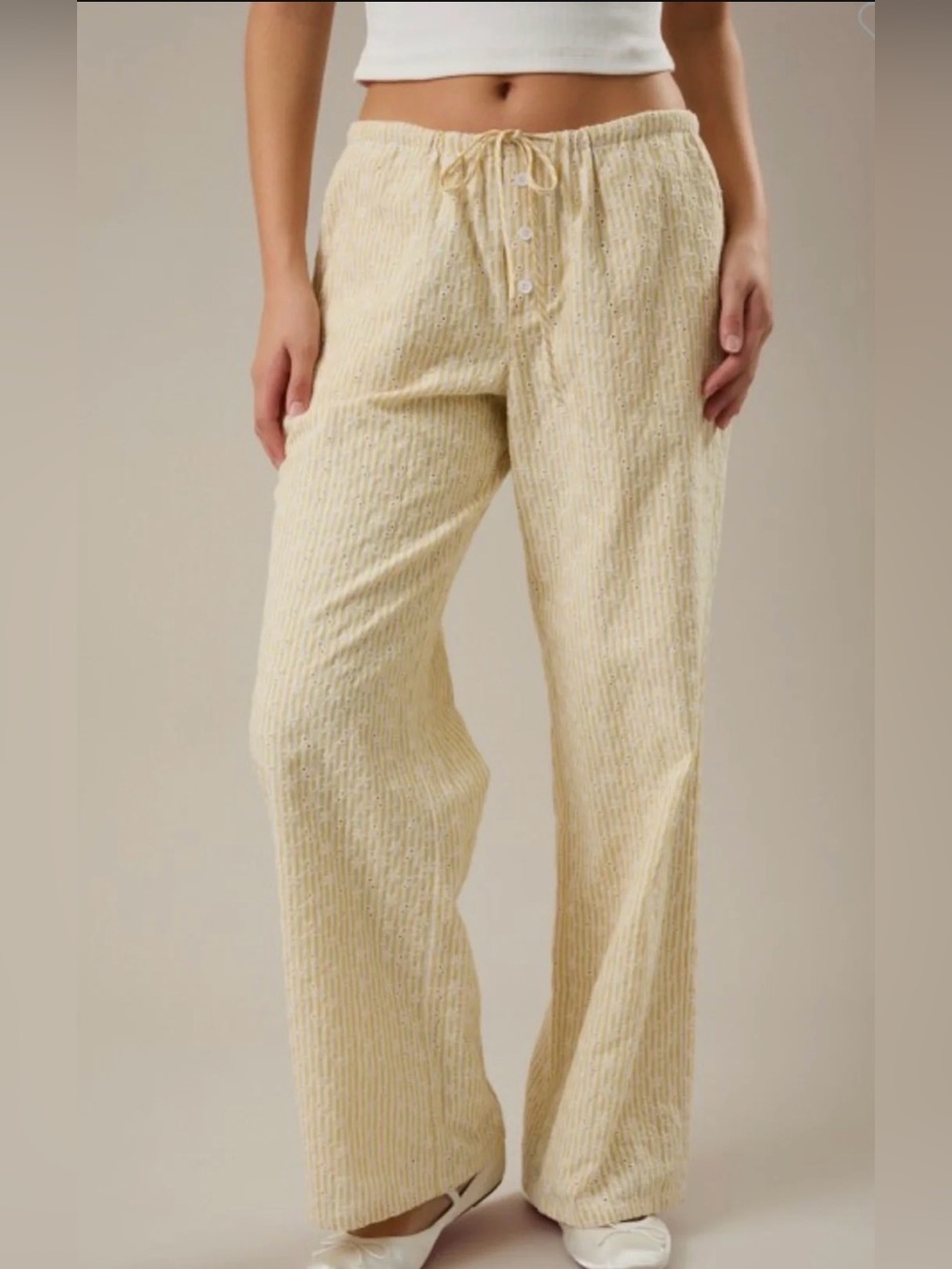 250 Wide-Leg Drawstring yellow and white stripe eyelet Pants